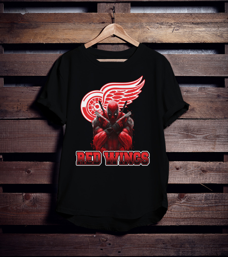 Detroit Red Wings Deadpool Fan Collaboration Crossover T-Shirt