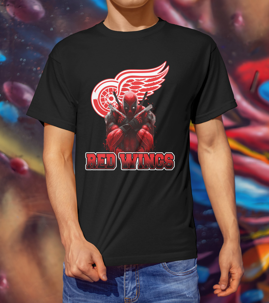 Detroit Red Wings Deadpool Fan Collaboration Crossover T-Shirt
