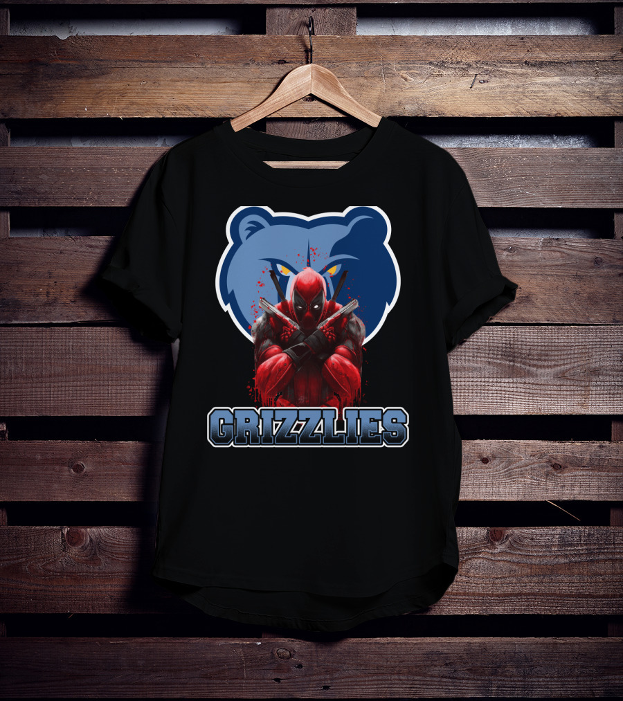Grizzlies Deadpool Crossover Fans Tee Memphis Grizzlies Logo Mashup T-Shirt