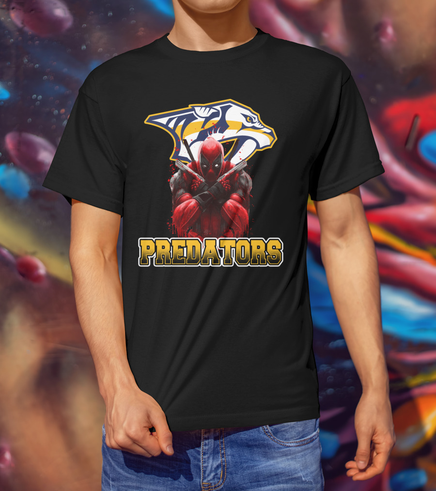 Nashville Predators Deadpool Crossover Predators Logo Deadpool Character T-Shirt