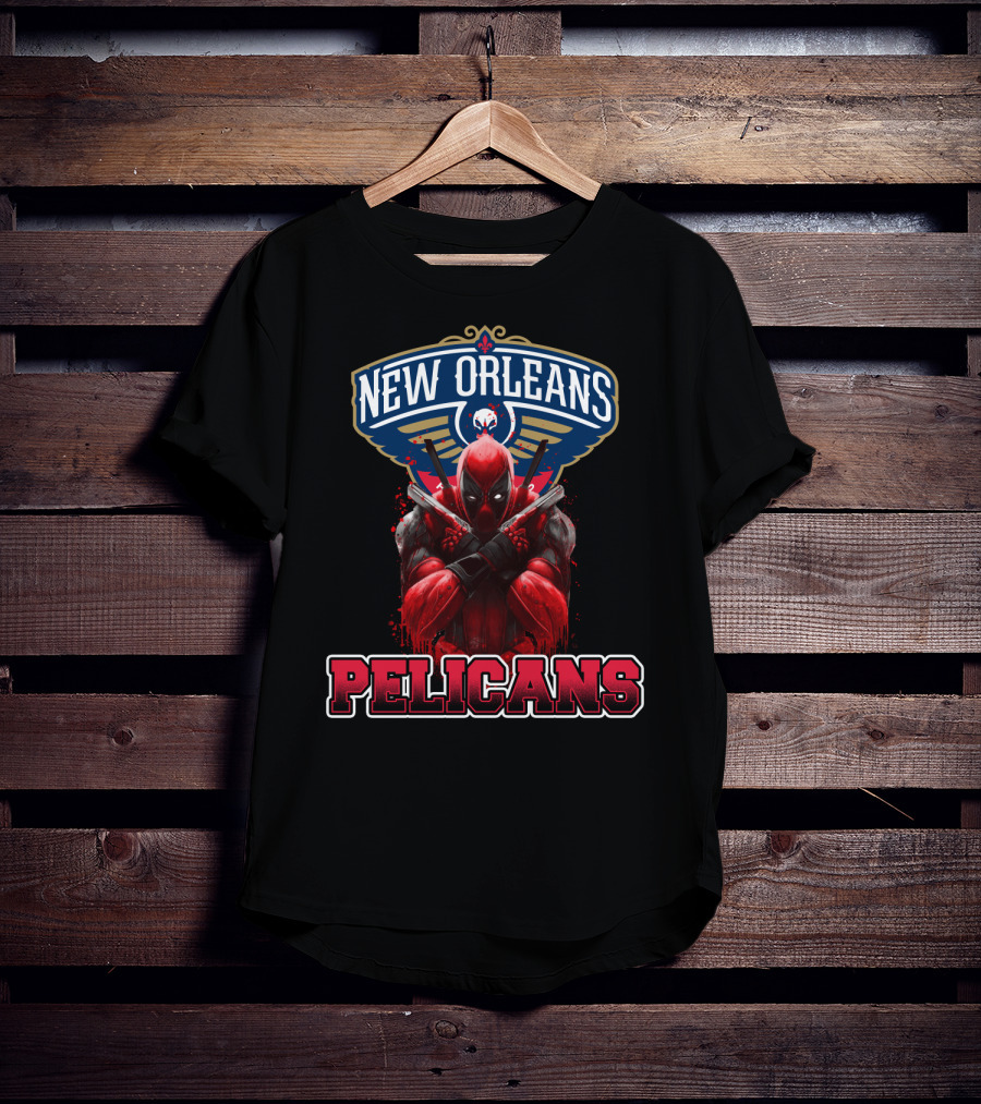 New Orleans Pelicans Deadpool Crossover Fans NBA Marvel Collaboration T-Shirt