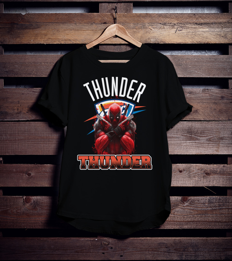 Thunder Crossover With Iconic Marvel Character On Oklahoma City Background T-Shirt