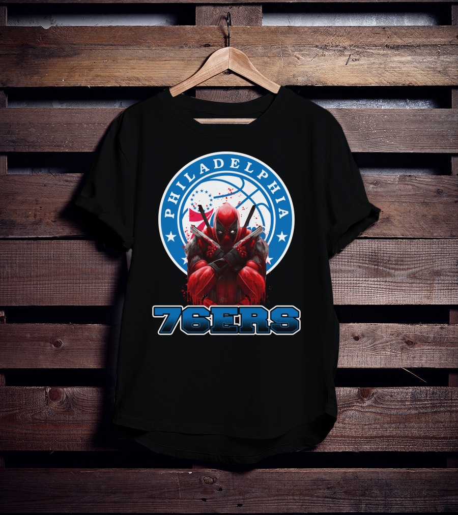 Philadelphia 76ers Deadpool NBA Crossover Fans Graphic Basketball T-Shirt
