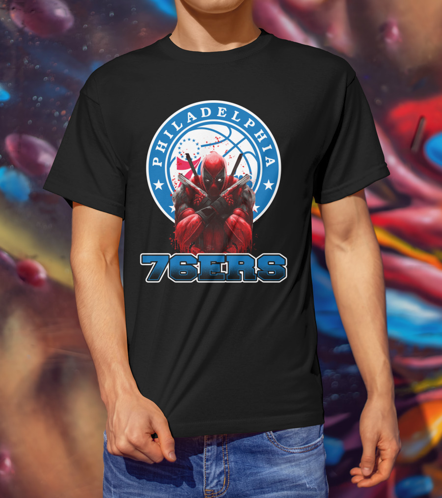Philadelphia 76ers Deadpool NBA Crossover Fans Graphic Basketball T-Shirt