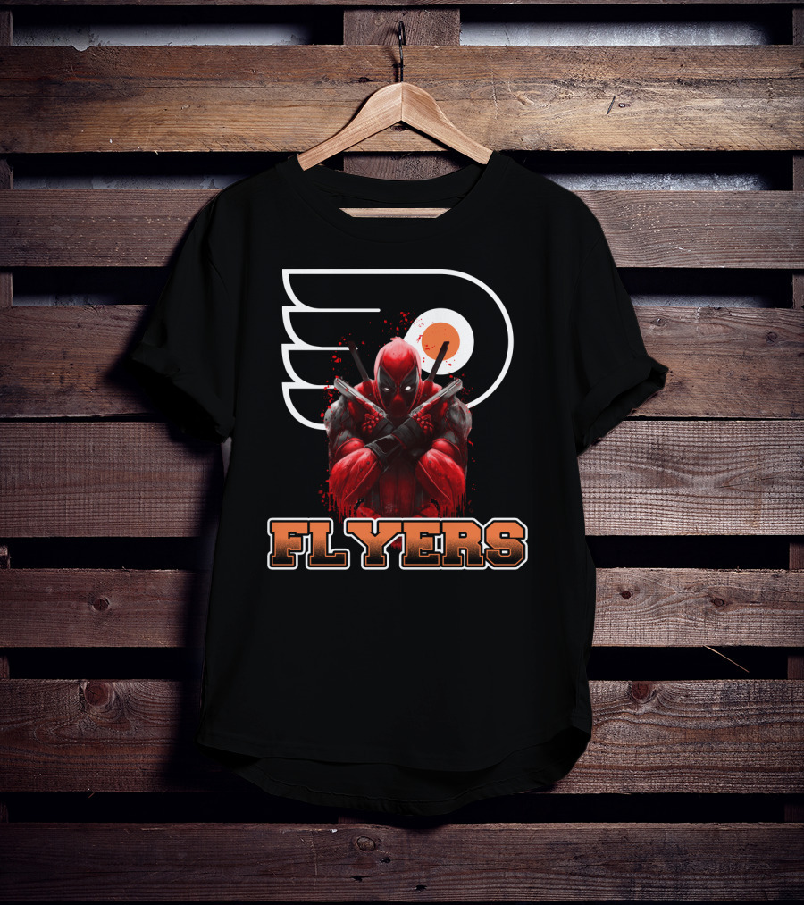 Philadelphia Flyers Deadpool Mashup With Iconic Hockey Logo And Character Crossover T-Shirt
