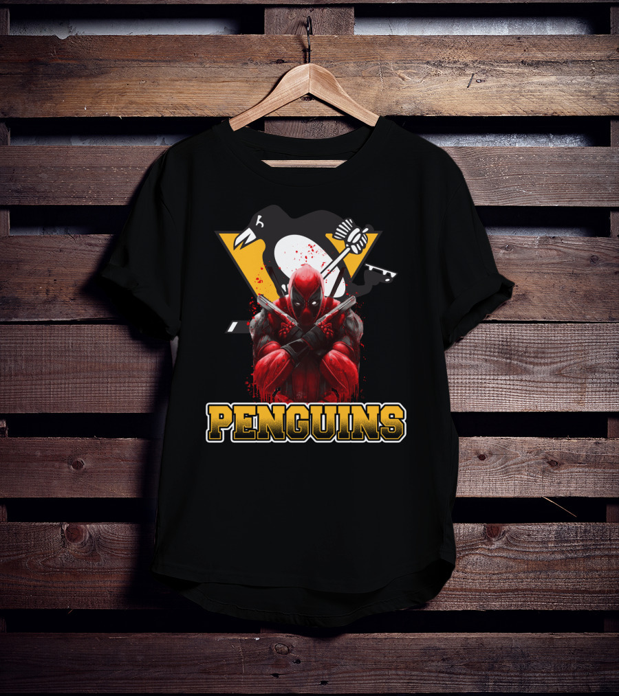 Penguins Deadpool Crossover Pittsburgh Hockey Fan Art Collaboration T-Shirt