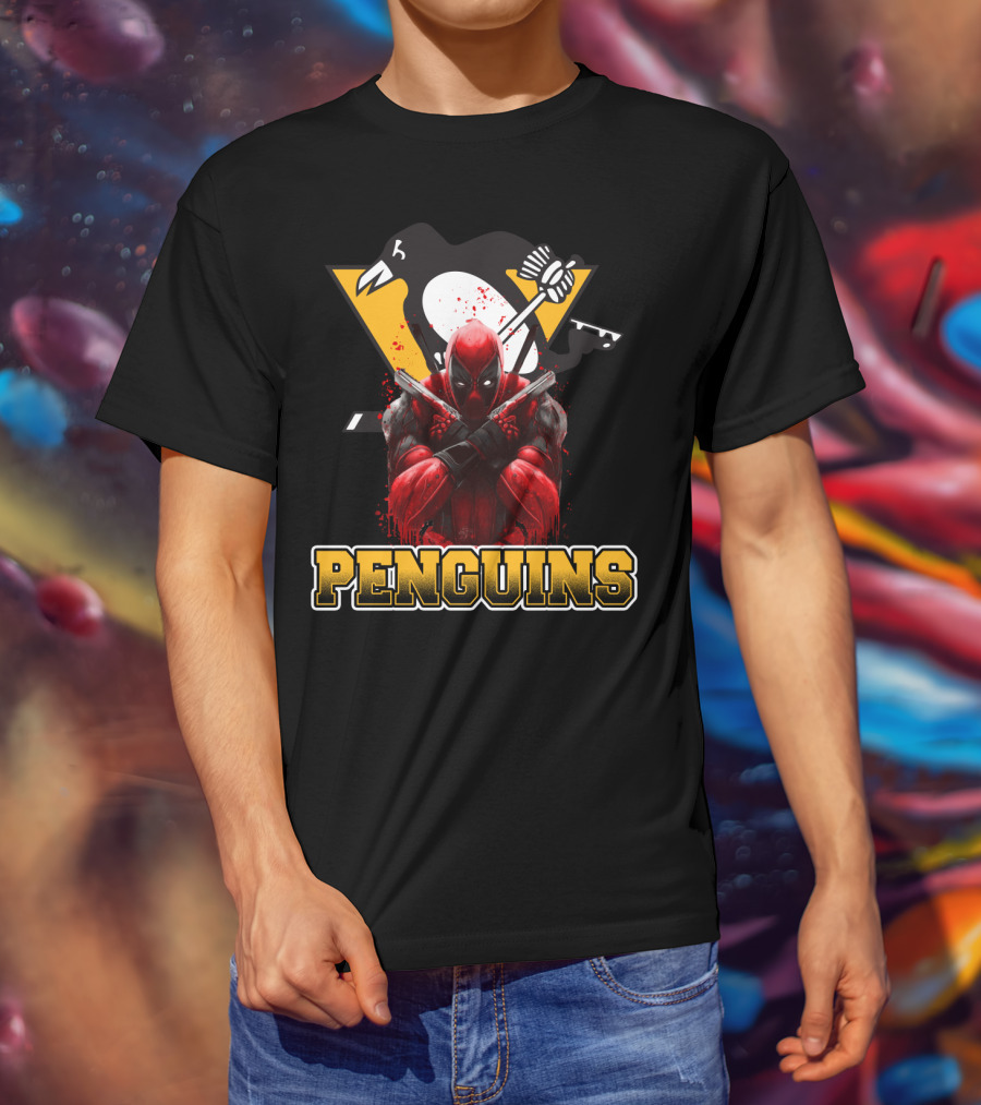 Penguins Deadpool Crossover Pittsburgh Hockey Fan Art Collaboration T-Shirt