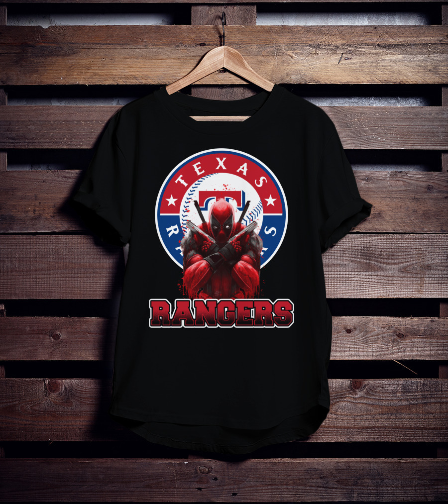 Texas Rangers Deadpool Crossover With Baseball T-Shirt