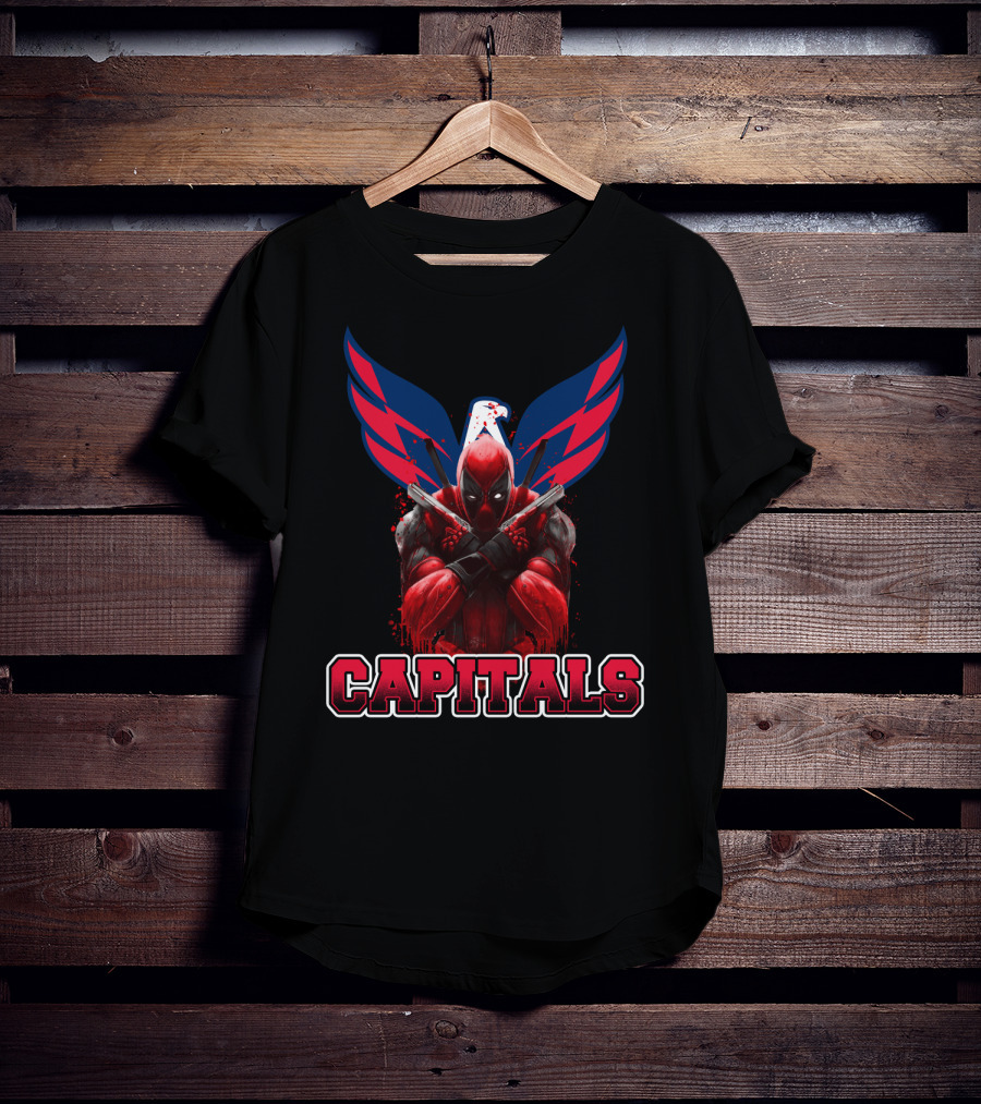 Washington Capitals Deadpool Collaboration Featuring Comic Character Crossover T-Shirt