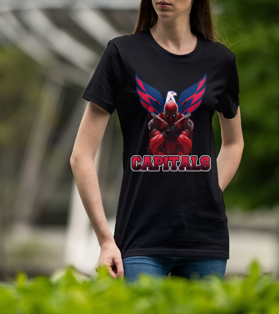 Washington Capitals Deadpool Collaboration Featuring Comic Character Crossover T-Shirt
