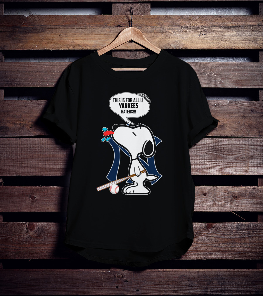 Snoopy Sticking Tongue Out With New York Yankees Logo And Baseball Bat T-Shirt