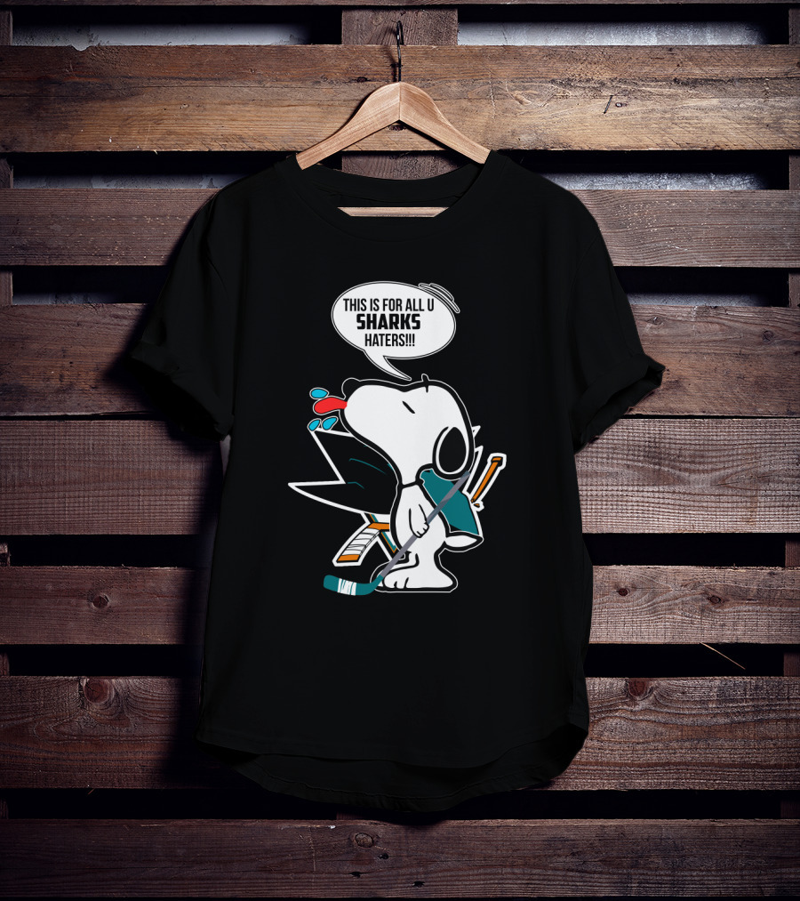 Snoopy Hockey Fan Defends San Jose Sharks Haters With Hockey Stick And Speech Bubble T-Shirt