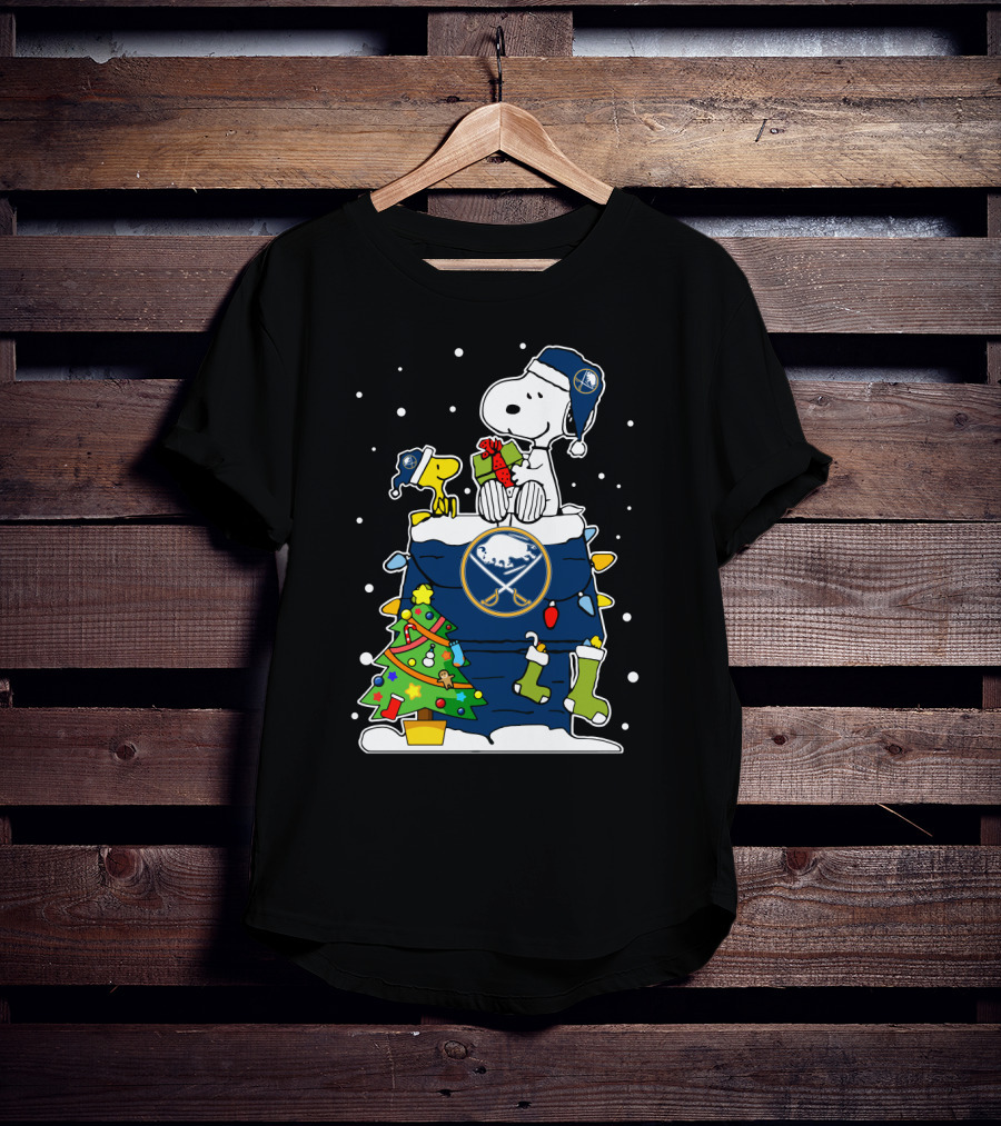 Buffalo Sabres Snoopy Christmas Gift With Woodstock And Holiday Tree T-Shirt