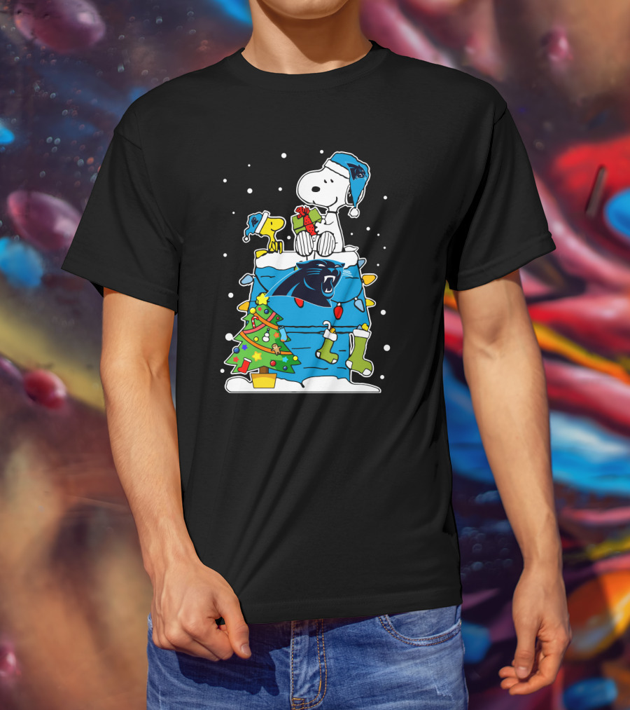 Carolina Panthers And Snoopy Christmas Celebration T-Shirt