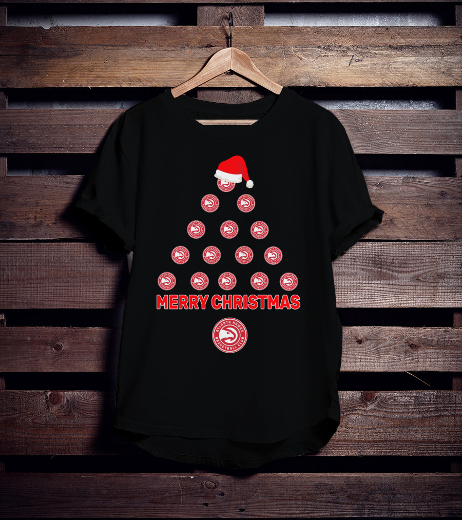 Merry Christmas Atlanta Hawks Basketball Club Holiday Tree T-Shirt