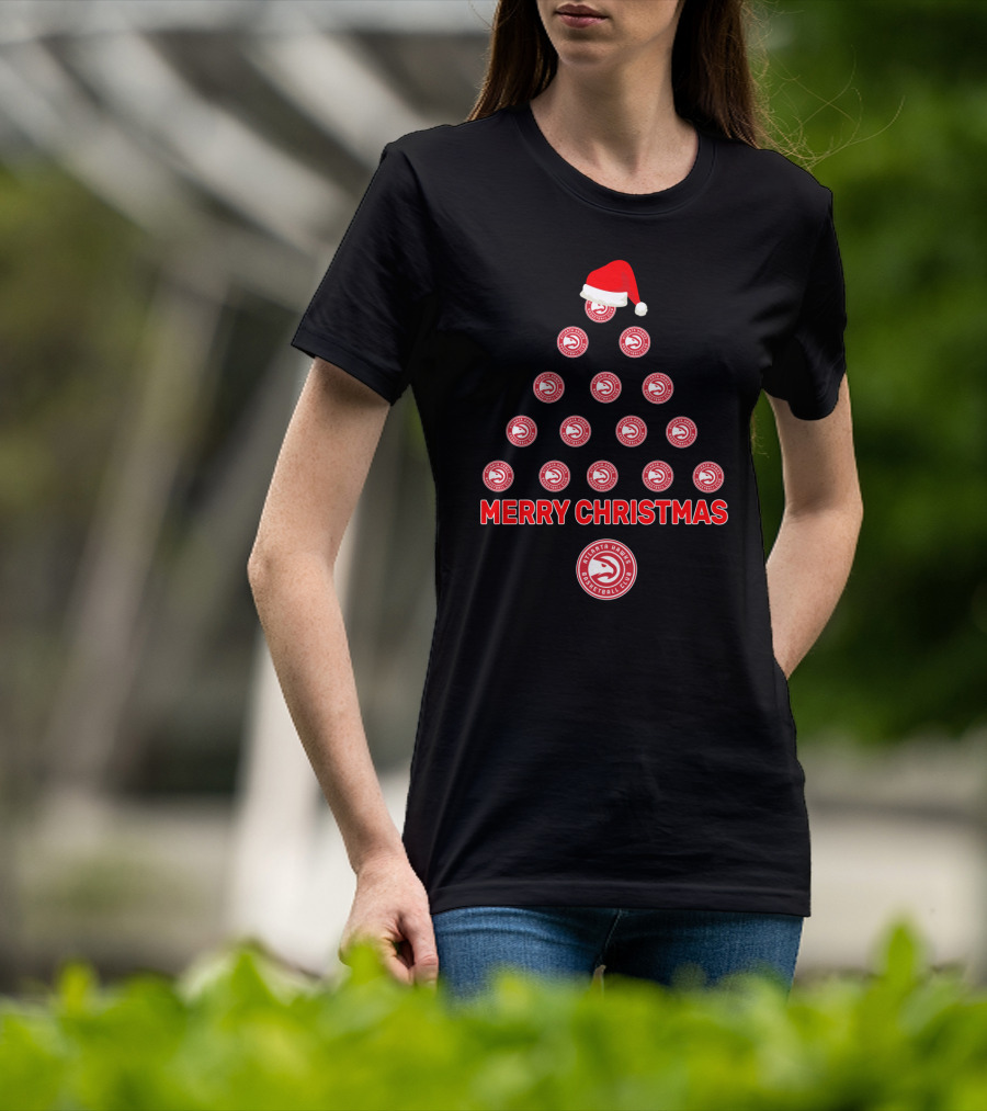 Merry Christmas Atlanta Hawks Basketball Club Holiday Tree T-Shirt