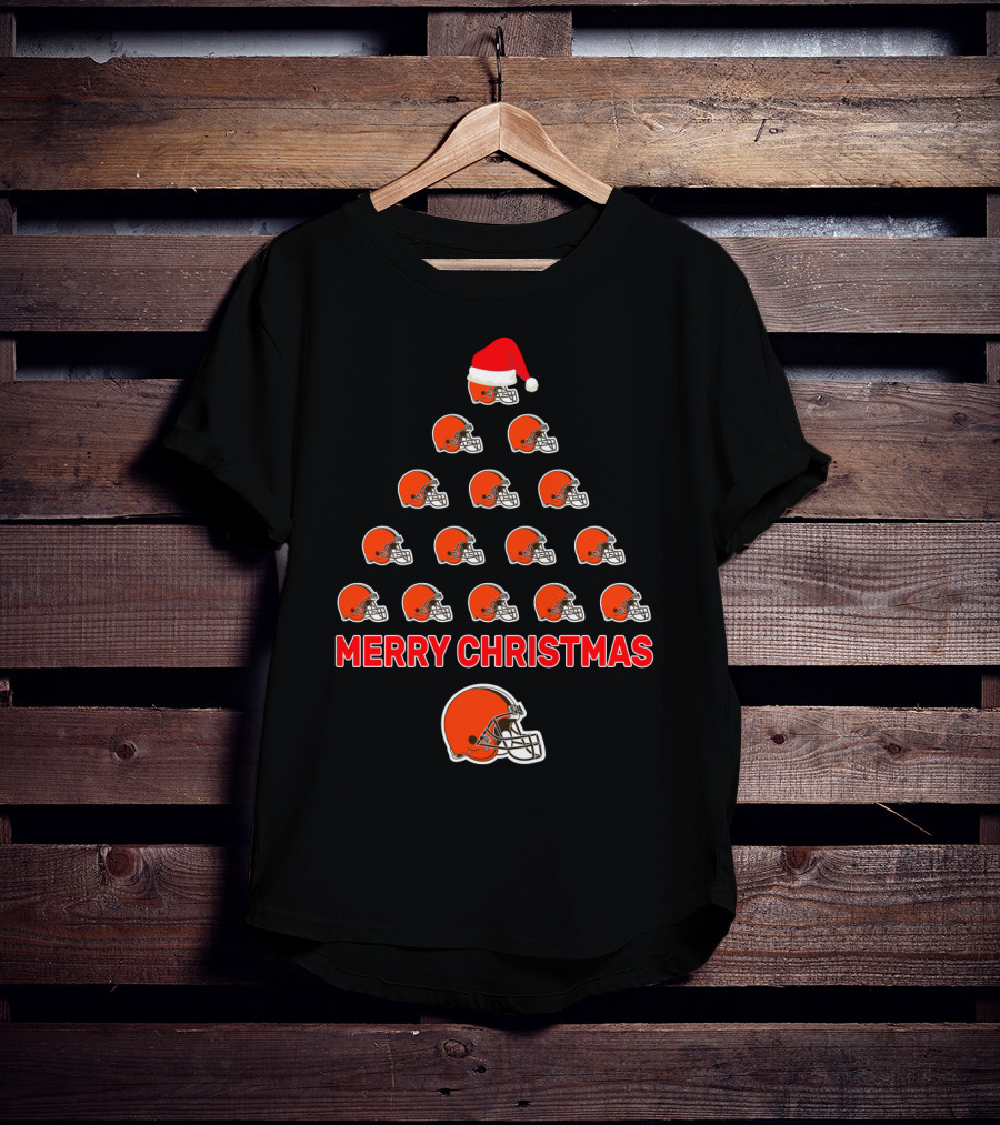 Merry Christmas Cleveland Browns Helmet Tree T-Shirt