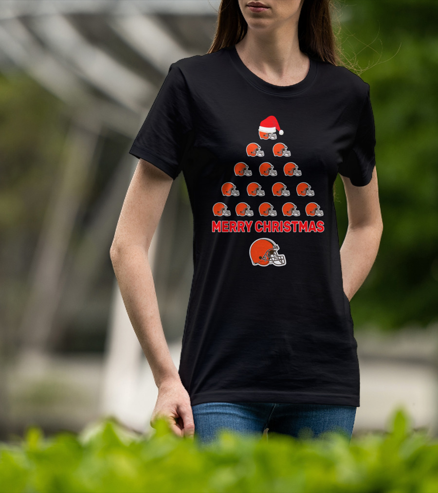 Merry Christmas Cleveland Browns Helmet Tree T-Shirt