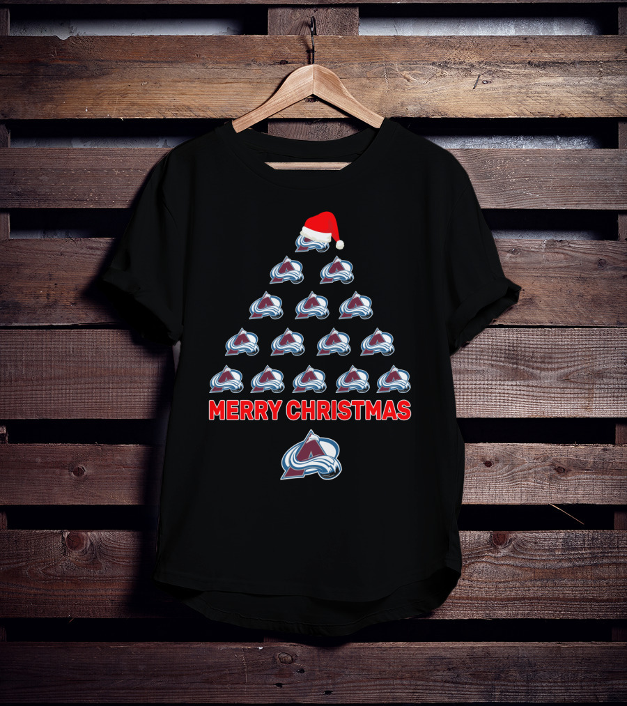 Merry Christmas Colorado Avalanche Tree With Santa Hat T-Shirt