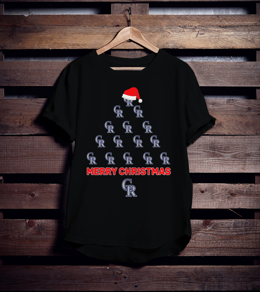 Merry Christmas Colorado Rockies Tree With Santa Hat T-Shirt