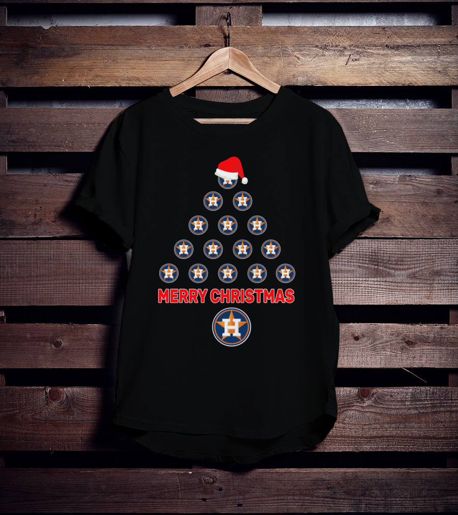 Merry Christmas Houston Astros Fans Tree With Santa Hat T-Shirt