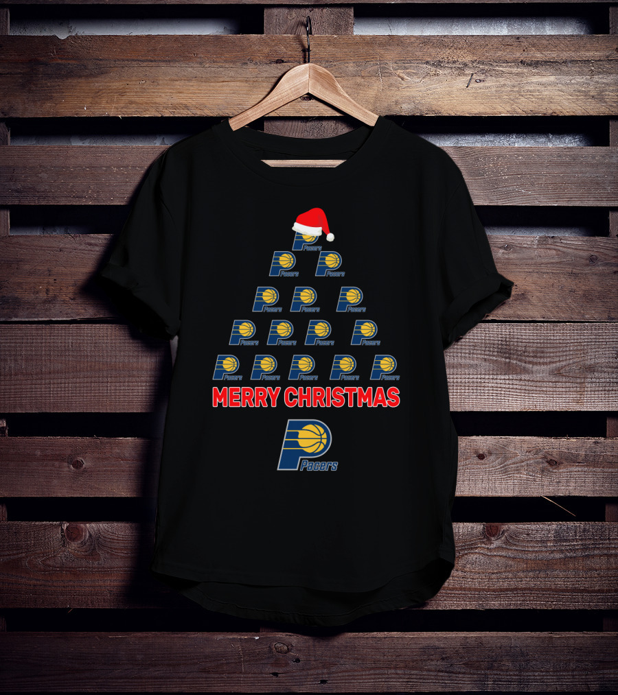 Indiana Pacers Merry Christmas Holiday Tree With Santa Hat T-Shirt