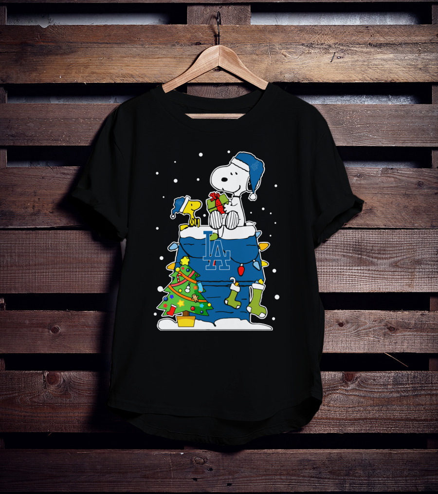 Los Angeles Dodgers Snoopy And Woodstock Christmas T-Shirt