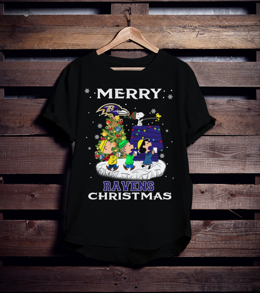 Merry Ravens Christmas Baltimore Snoopy Fans T-Shirt