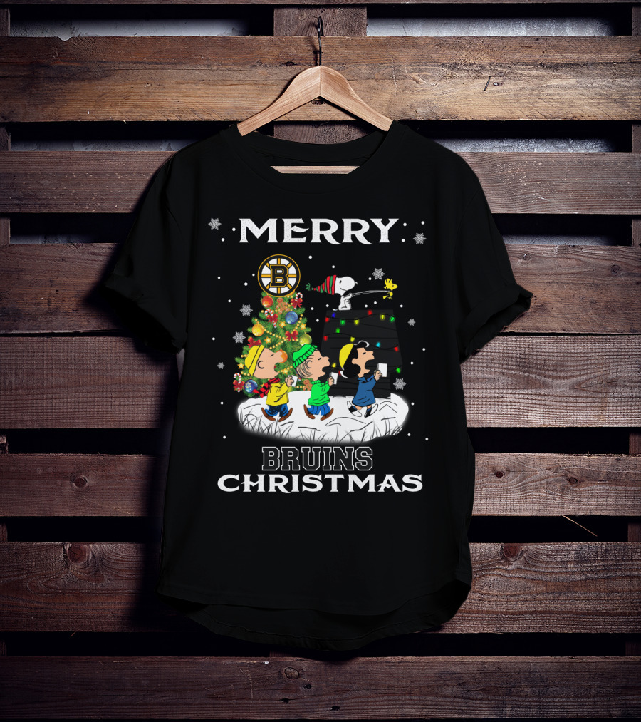 Merry Bruins Christmas Featuring Snoopy And Friends With Boston Bruins T-Shirt