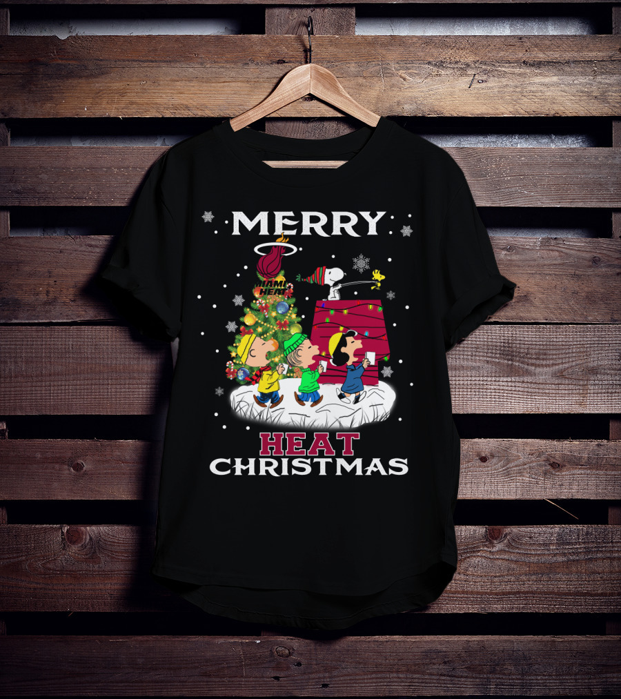 Merry Miami Heat Christmas Snoopy Peanuts Festive T-Shirt
