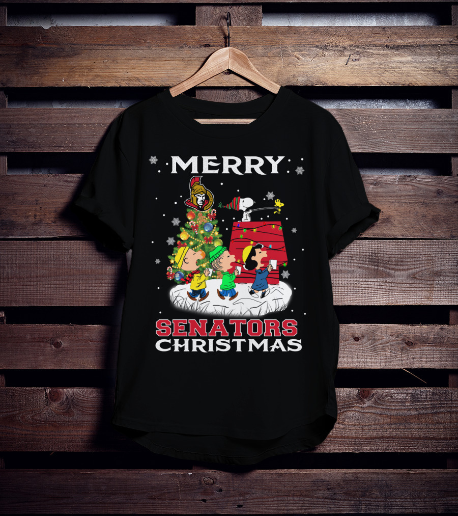 Merry Ottawa Senators Christmas Snoopy And Peanuts Holiday T-Shirt
