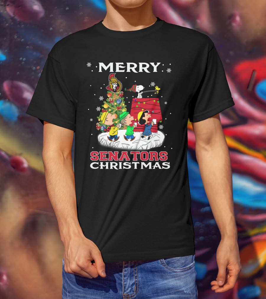 Merry Ottawa Senators Christmas Snoopy And Peanuts Holiday T-Shirt