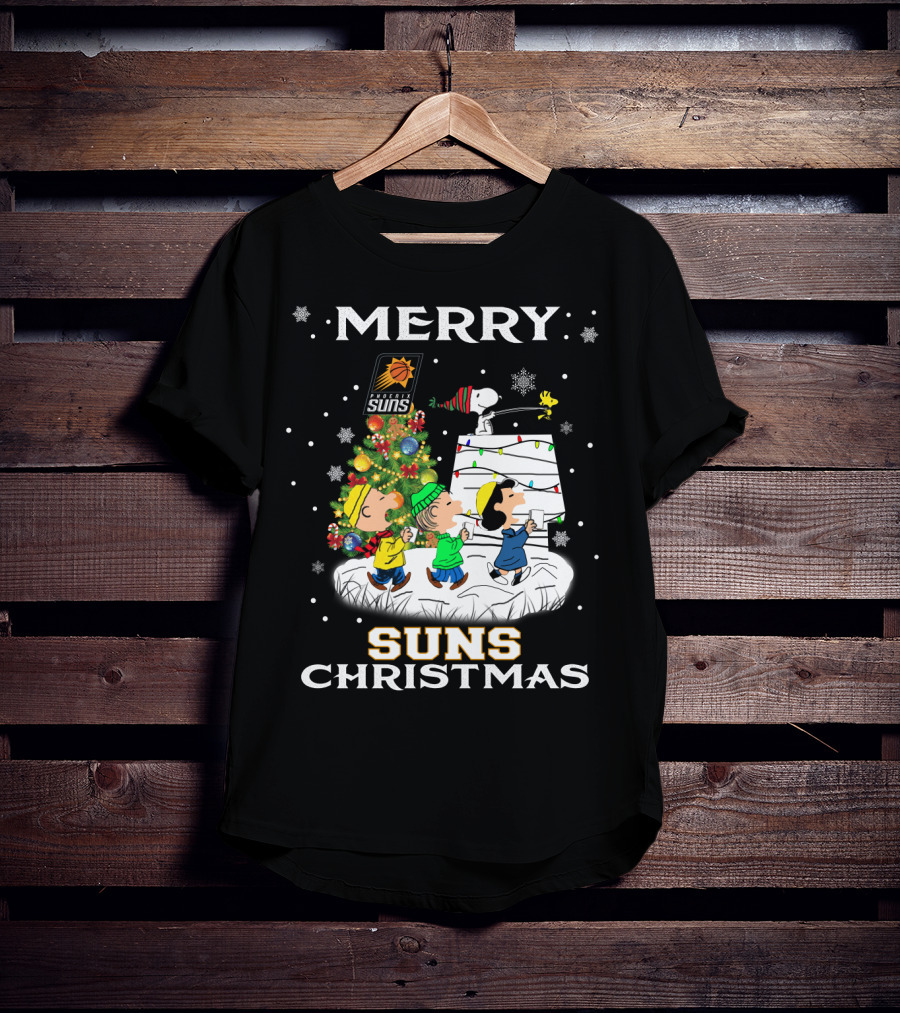 Merry Phoenix Suns Christmas Snoopy Peanuts Winter Scene T-Shirt