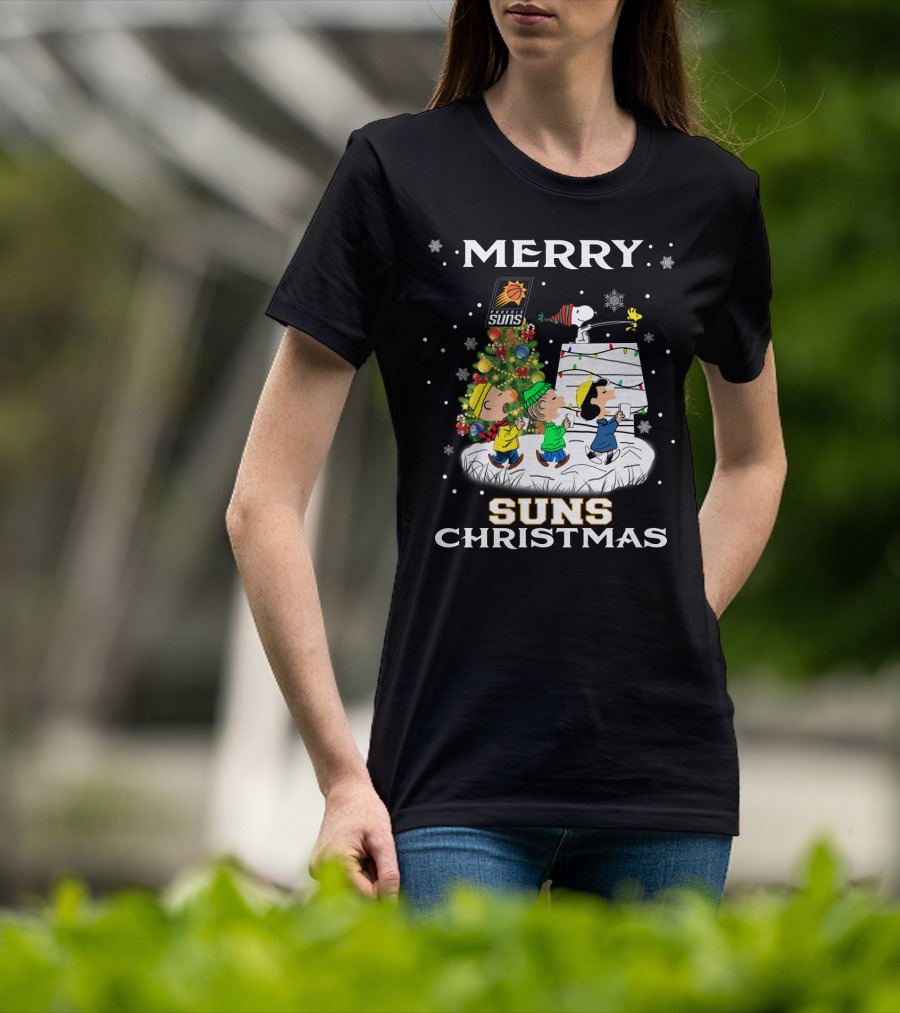 Merry Phoenix Suns Christmas Snoopy Peanuts Winter Scene T-Shirt