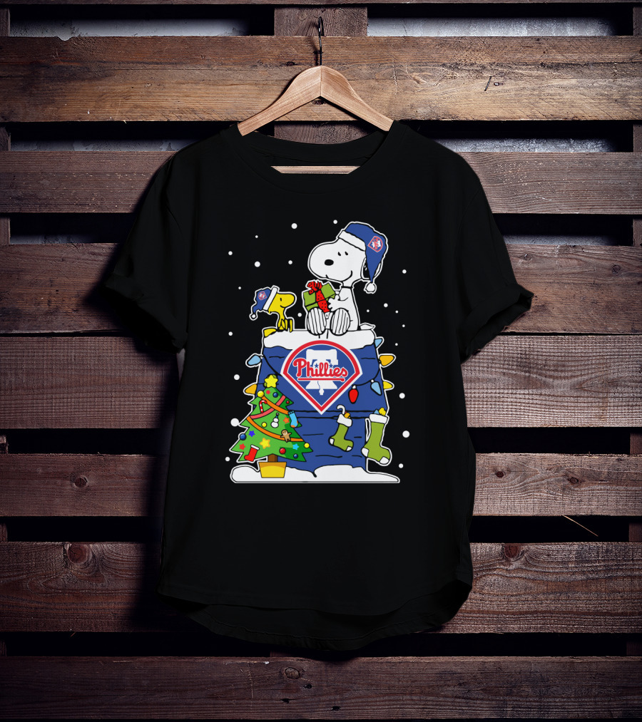 Philadelphia Phillies Christmas Snoopy And Woodstock Gift Festivities T-Shirt