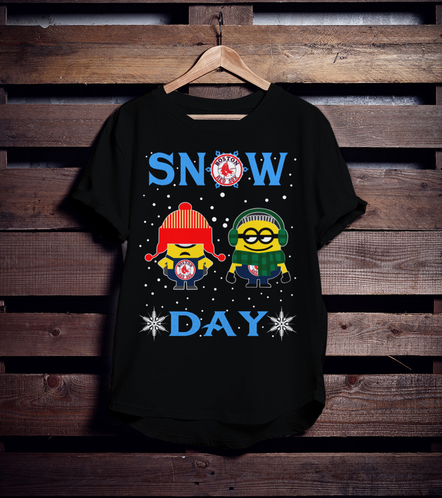 Snow Day For Boston Red Sox With Minion Fans In Winter Gear T-Shirt