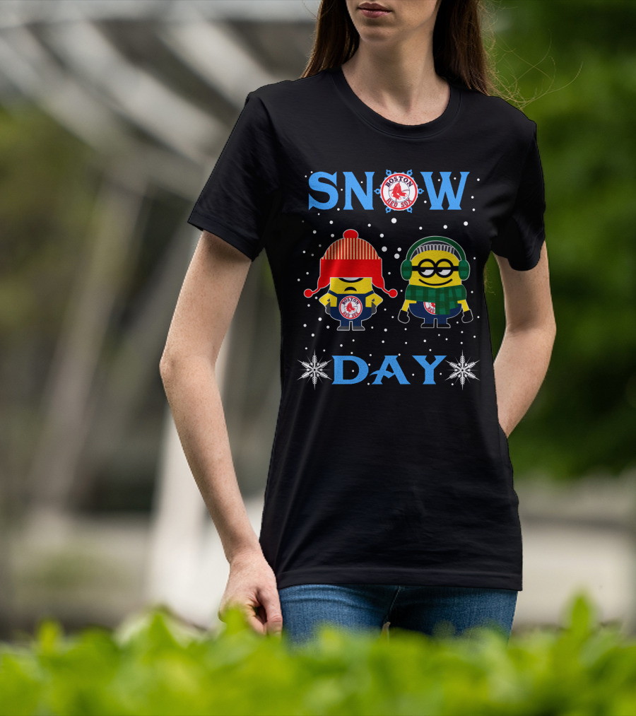 Snow Day For Boston Red Sox With Minion Fans In Winter Gear T-Shirt