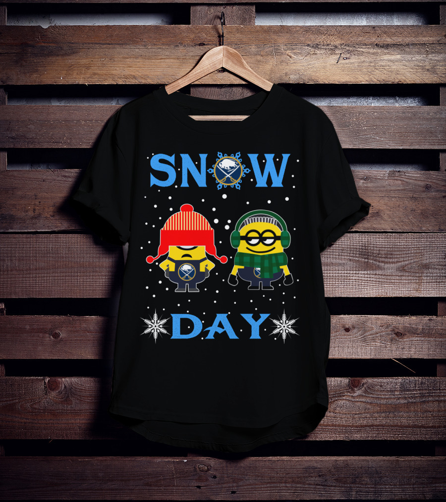 Buffalo Sabres Snow Day Featuring Minion Characters In Winter Gear T-Shirt