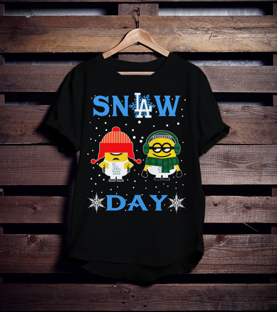 Snow Day Minions Wearing Los Angeles Dodgers Winter Gear T-Shirt
