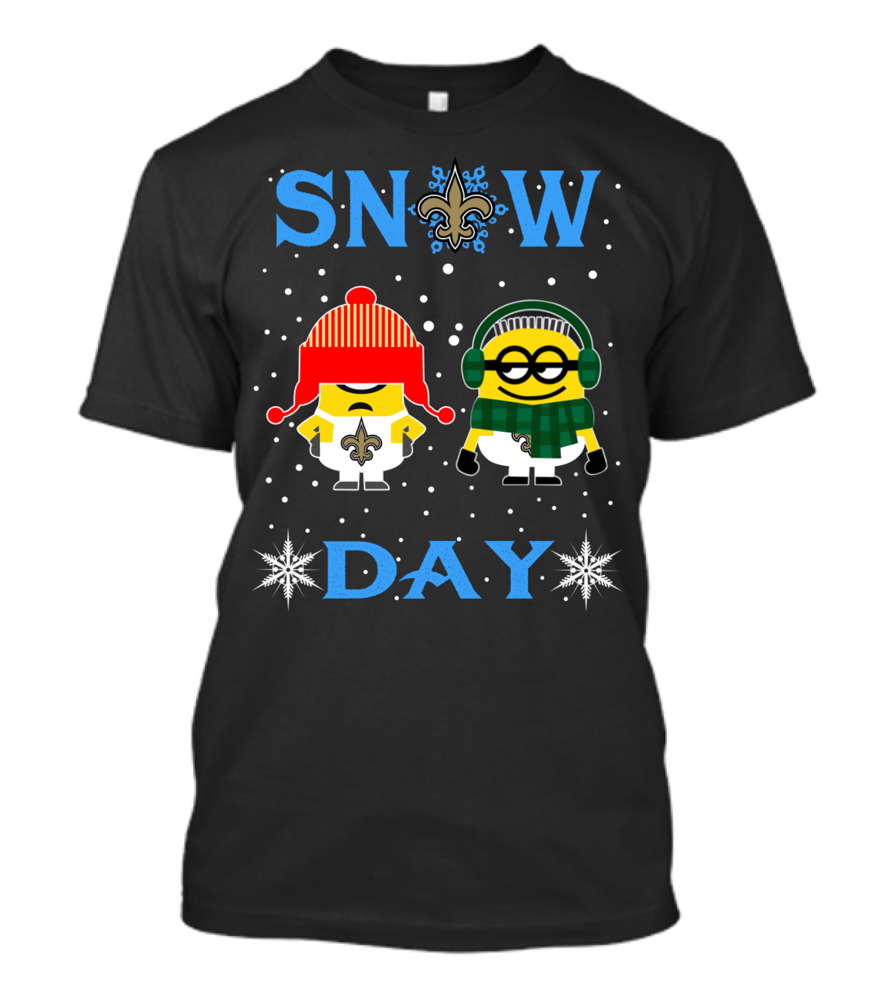 Snow Day Featuring New Orleans Saints And Minions In Winter Gear T-Shirt