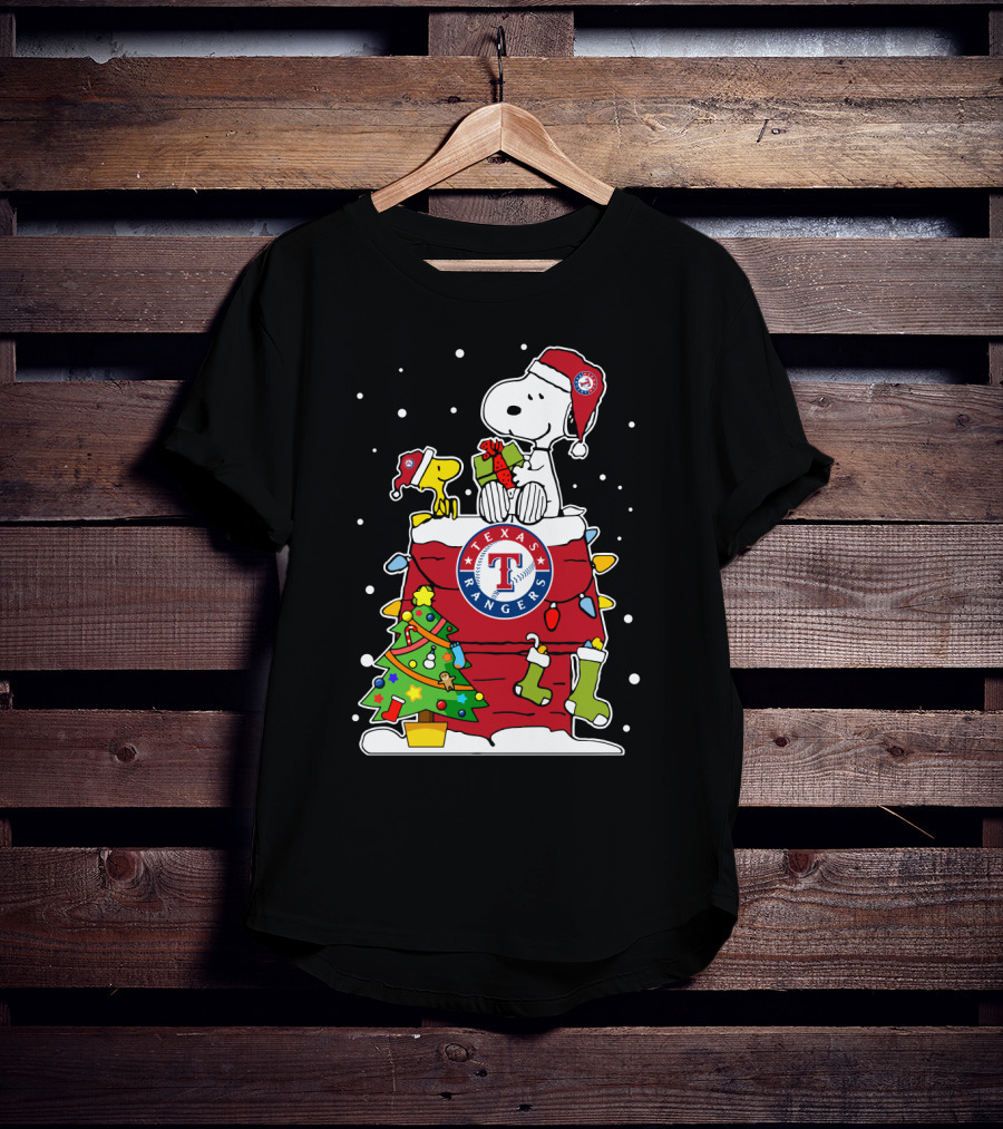 Texas Rangers Snoopy Woodstock Christmas T-Shirt