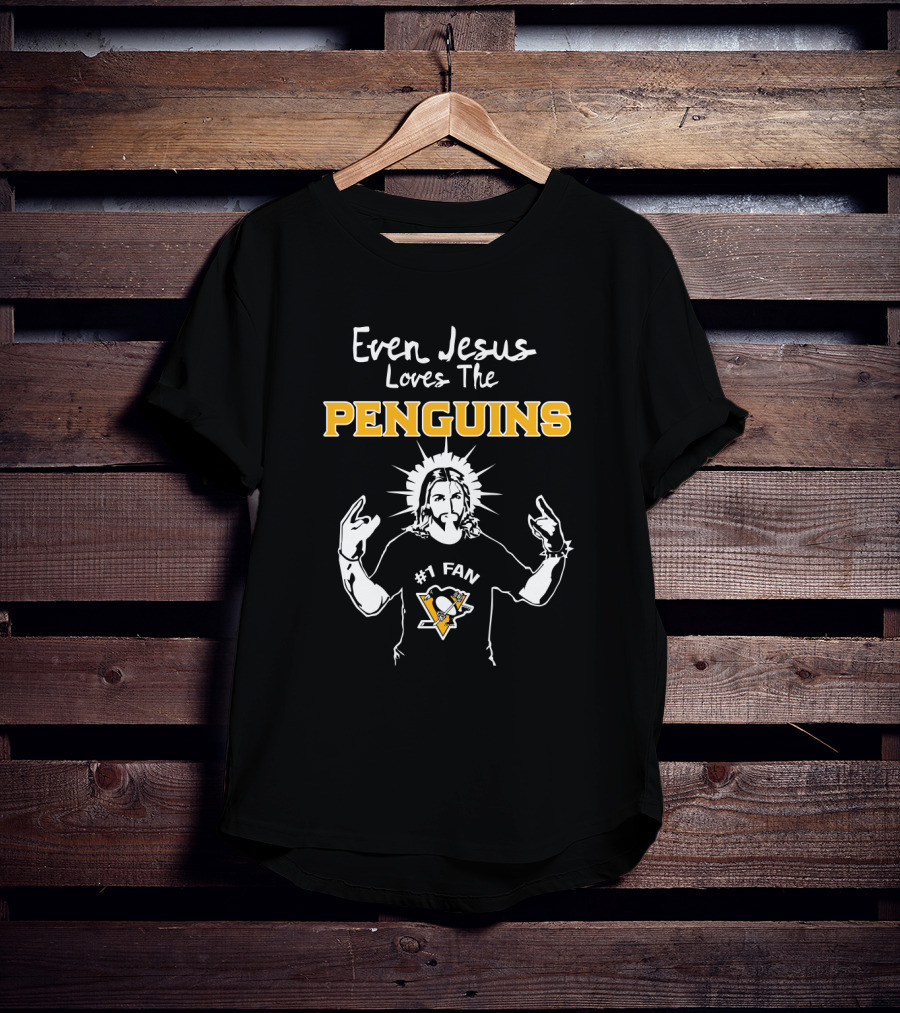 Even Jesus Loves The Penguins #1 Fan With Pittsburgh Logo And Jesus T-Shirt