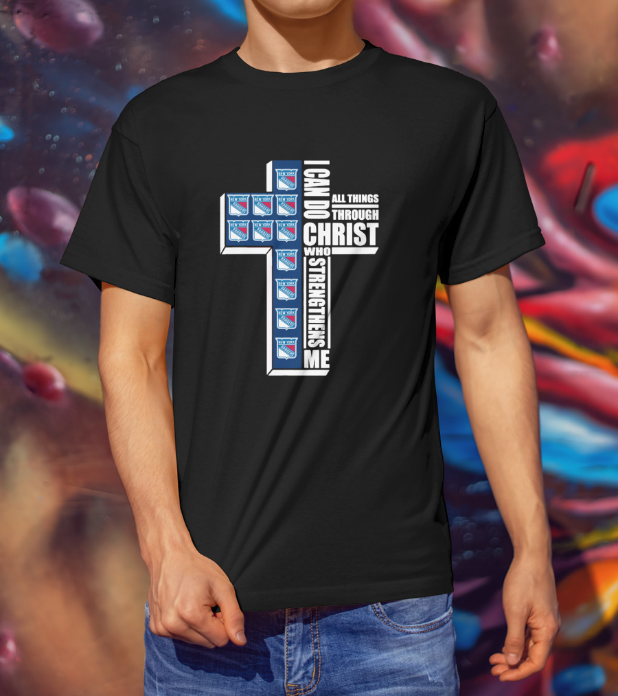 New York Rangers I Can Do All Things Through Christ Logo Cross T-Shirt