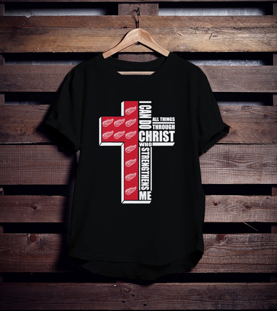 Red Wings I Can Do All Things Through Christ Who Strengthens Me Cross T-Shirt