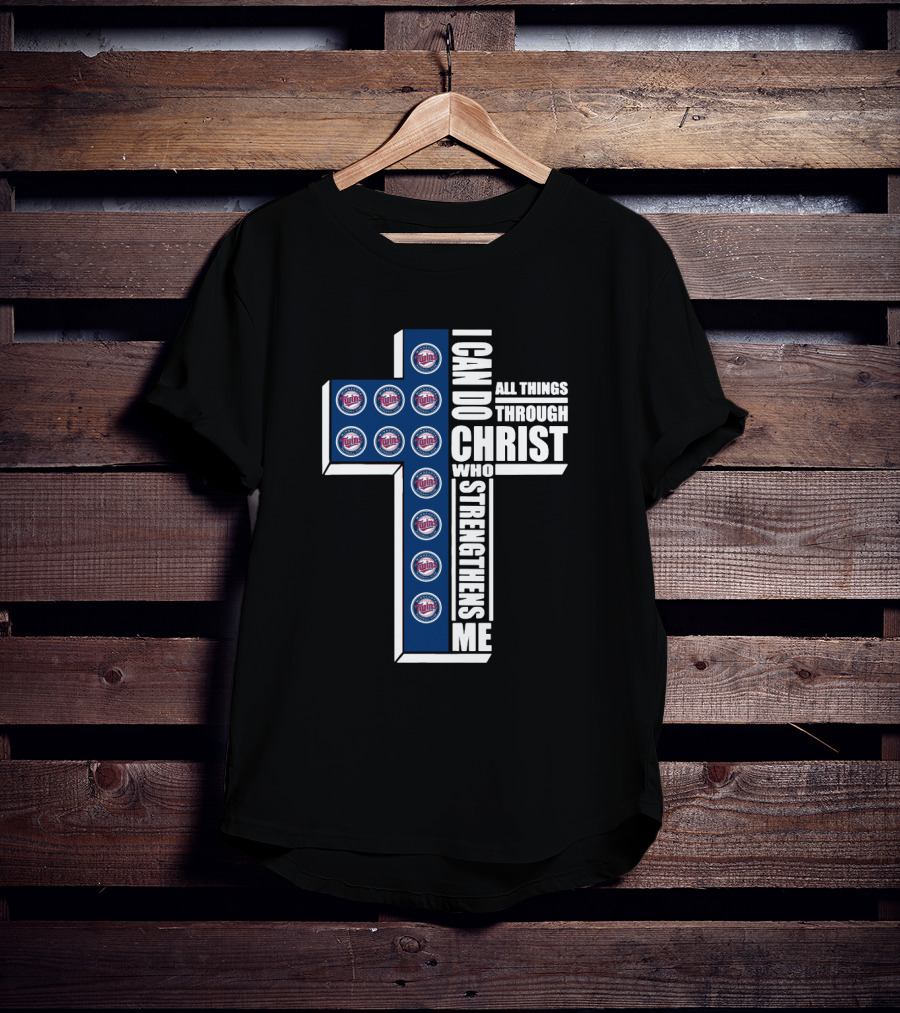 Minnesota Twins I Can Do All Things Through Christ Logo Cross T-Shirt