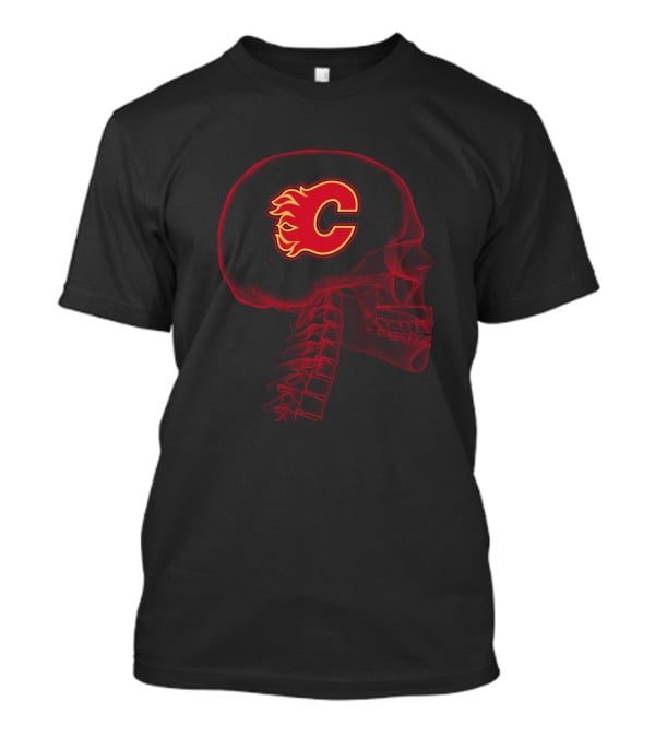 Calgary Flames Logo Within Red Skull T-Shirt