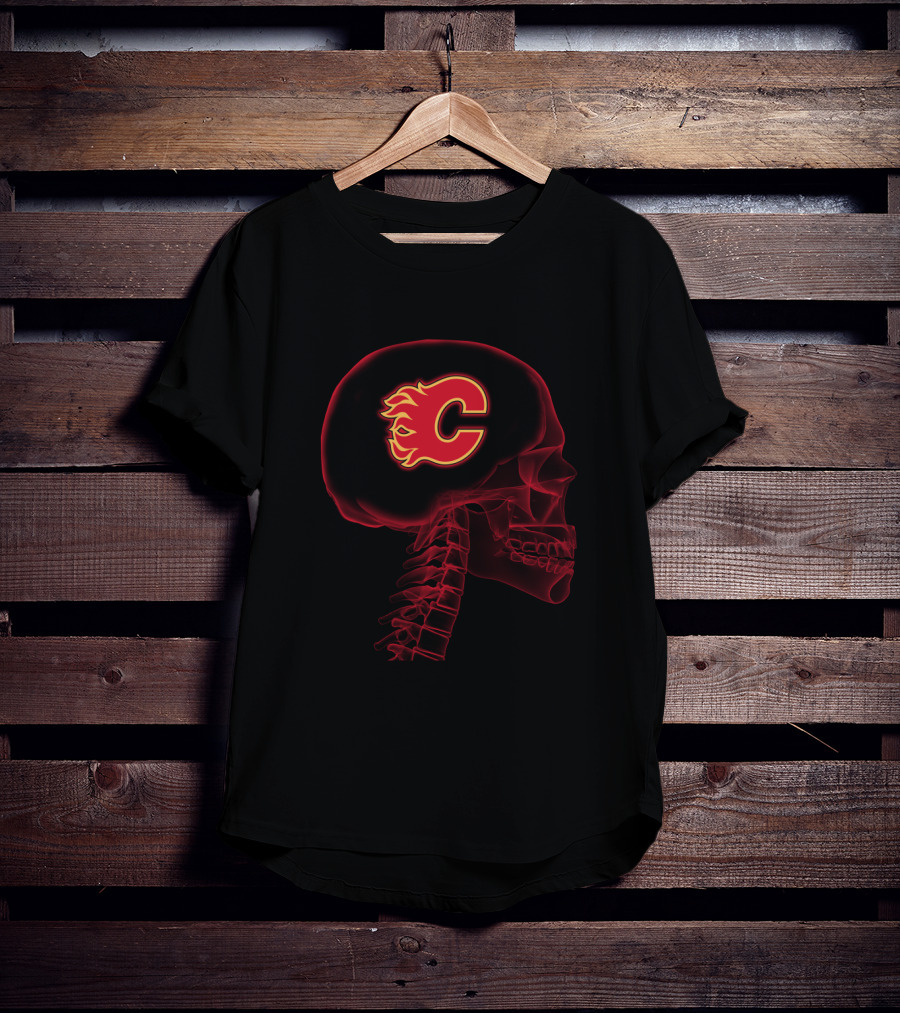 Calgary Flames Logo Within Red Skull T-Shirt
