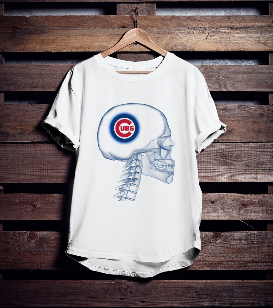 Chicago Cubs Logo Integrated In Brain X-Ray Skeleton T-Shirt