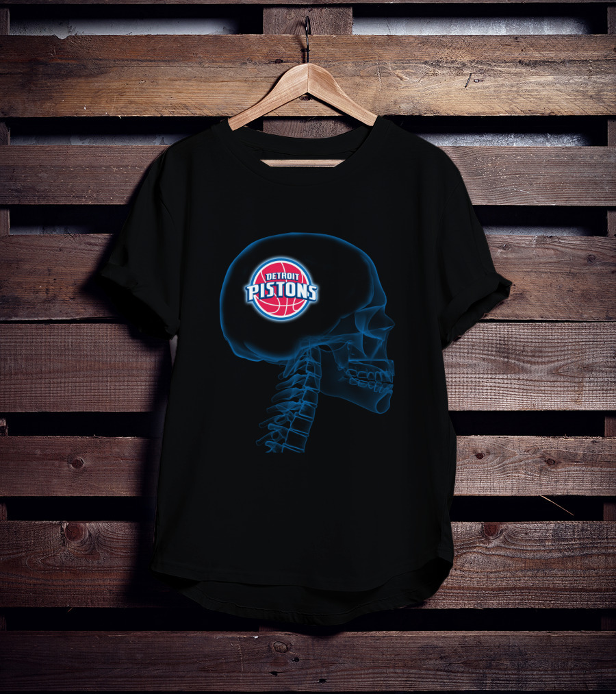 Detroit Pistons Brain X-Ray Halloween Skull Theme T-Shirt
