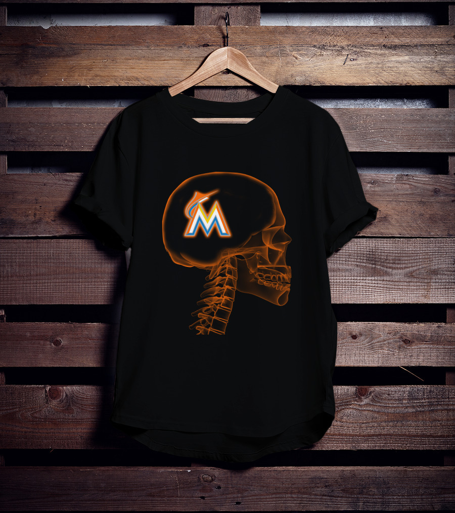 Miami Marlins Brain X-Ray Skeleton T-Shirt